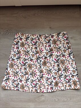 Tory Burch Cream Mini Skirt with Pink & Brown Floral Motif